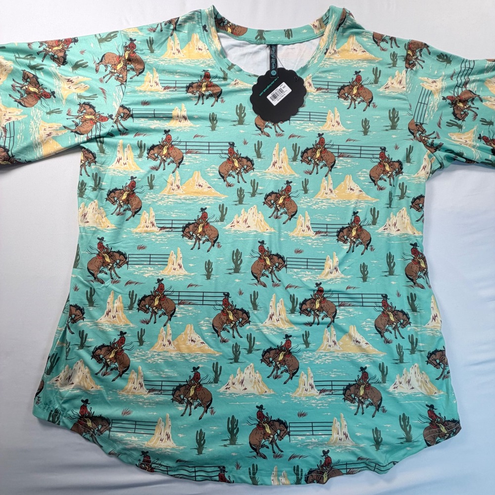 Sterling Kreek Western Rodeo Print Top Womens 2XL Desert Cowboy Cowgirl Shirt